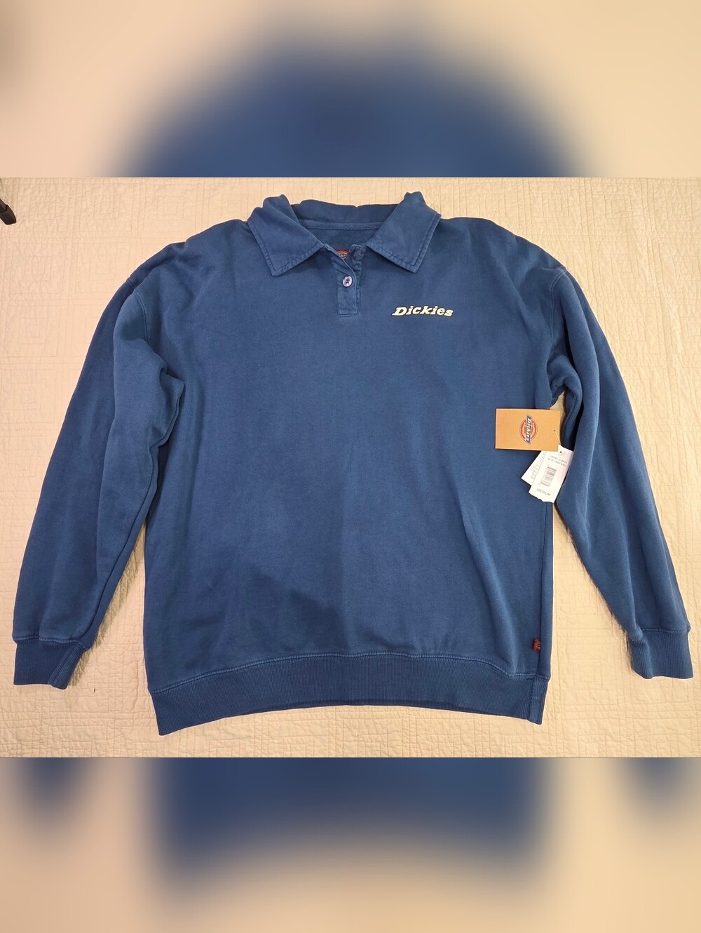 NWT Dickies Men’s Medium Blue Gray Collared Polo Sweatshirt Pullover - Picture 1 of 9